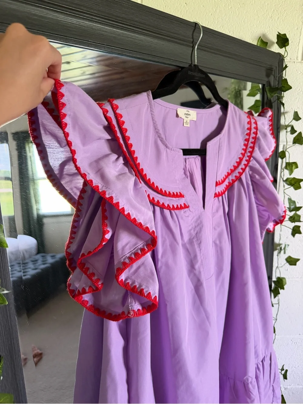 Entro Womens Lilac Ruffled Dress with Red Trim - Picture 3 of 7